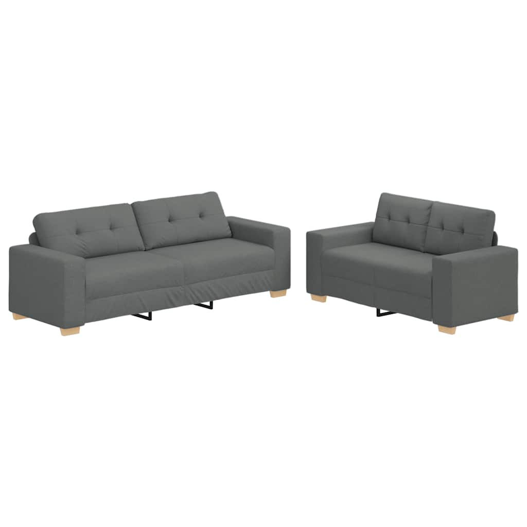 2 Piece Sofa Set with Cushions Dark Grey Fabric