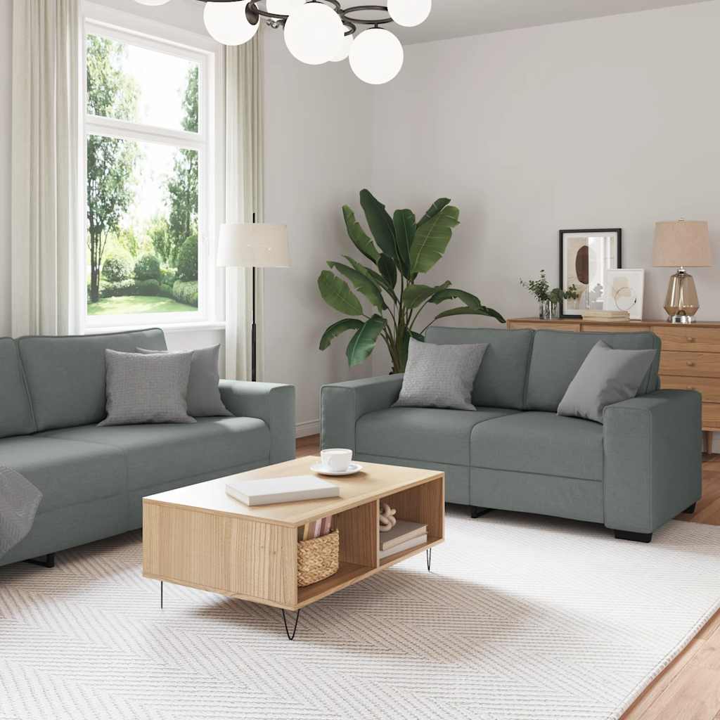 2 Piece Sofa Set with Cushions Dark Grey Fabric