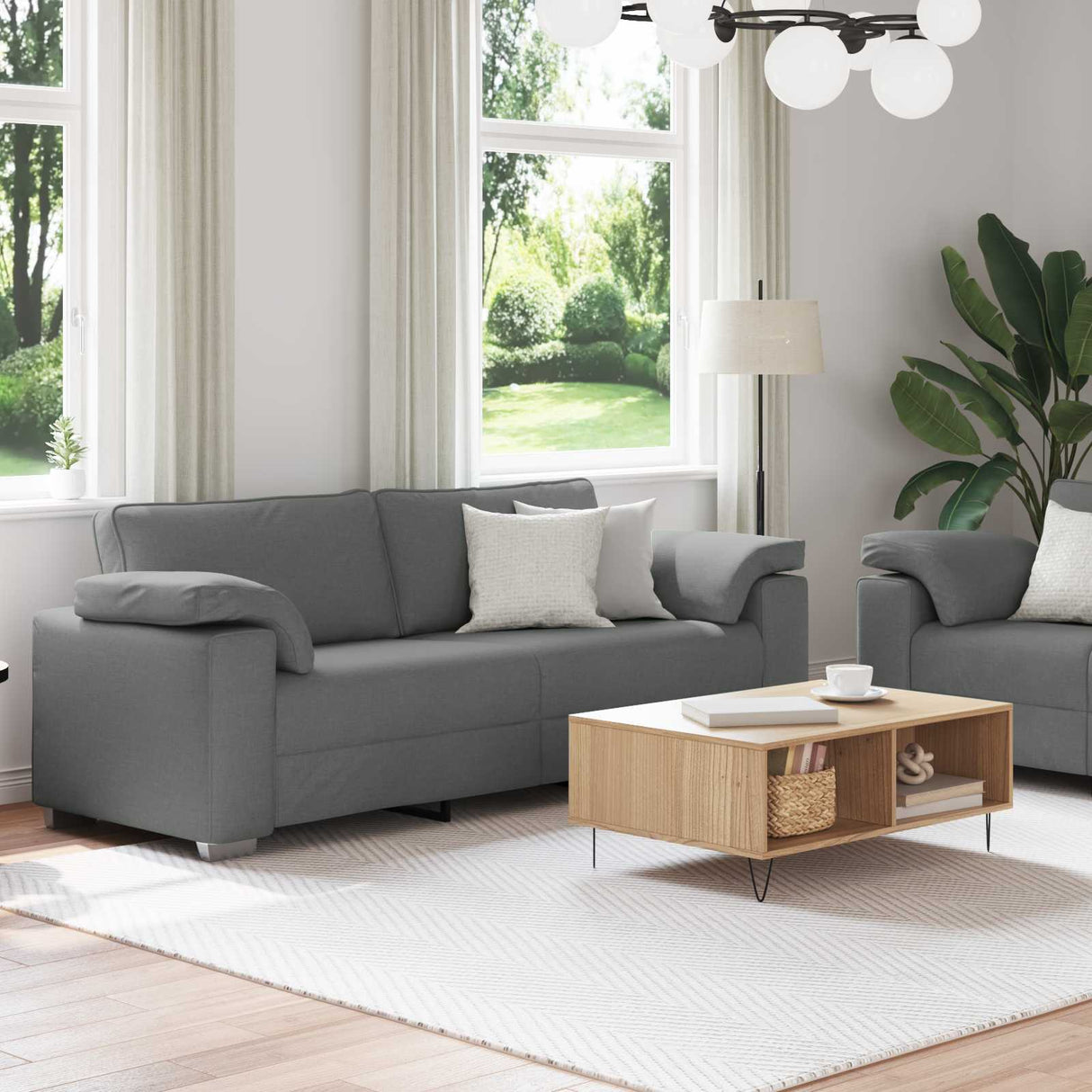 Sofa Set 2 pcs Dark grey 219 x 77 x 82 cm Fabric