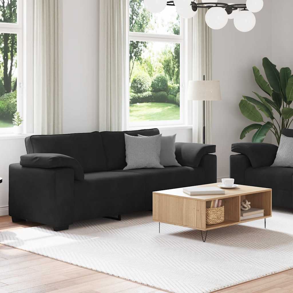 2 Piece Sofa Set with Cushions Black Velvet