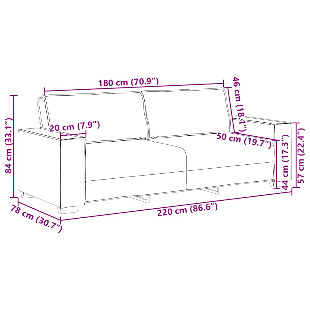 3-Seater Sofa Light Grey 220x78x84 cm Fabric