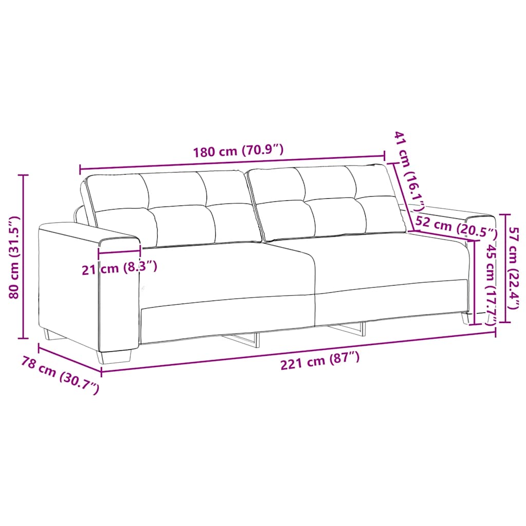 3-Seater Sofa Dark Grey 220x78x80 cm Fabric