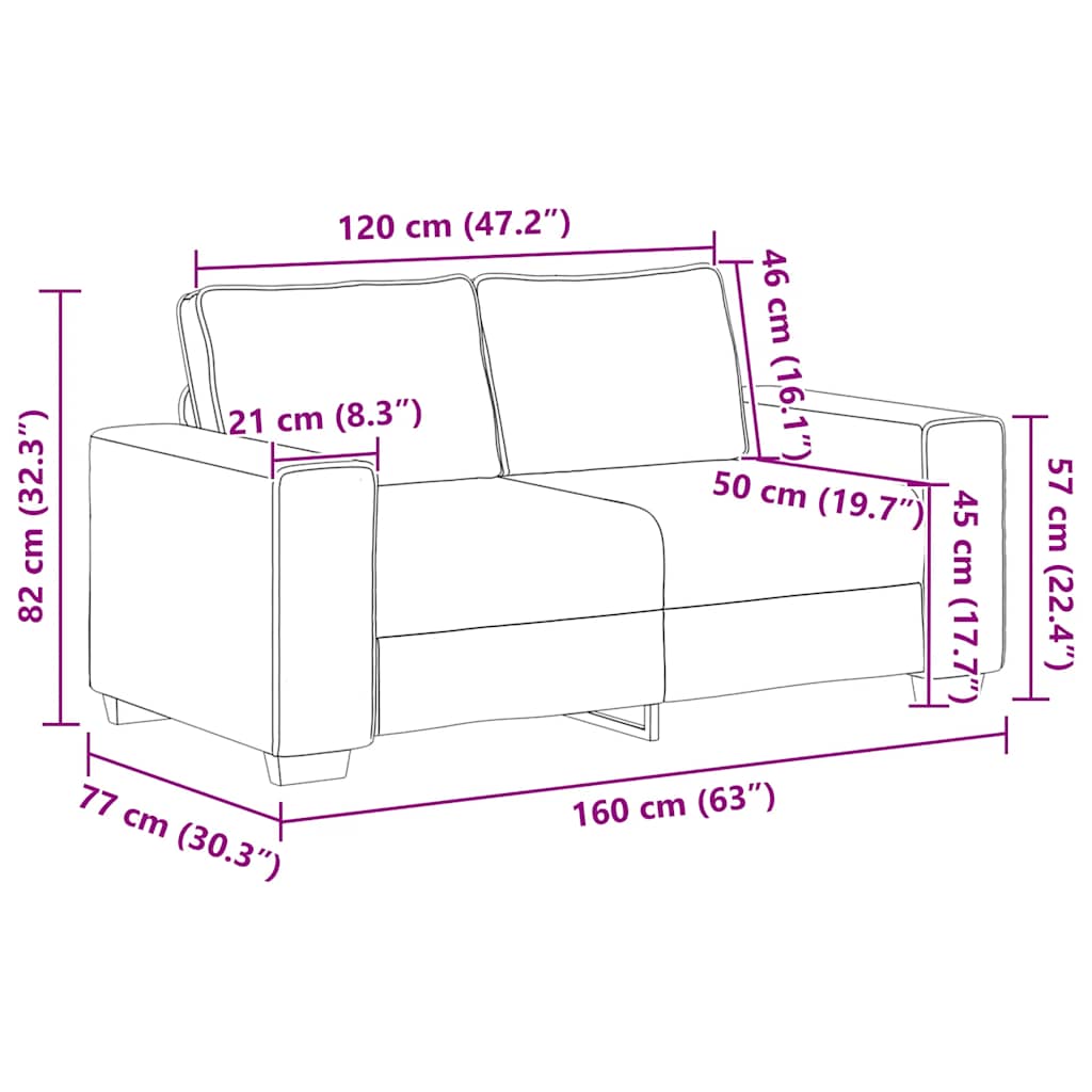 2-Seater Sofa Black 120 cm Fabric