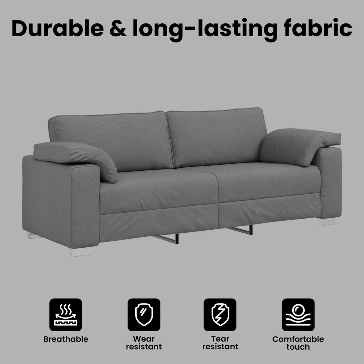 3-Seater Sofa Dark Grey 220 cm Fabric