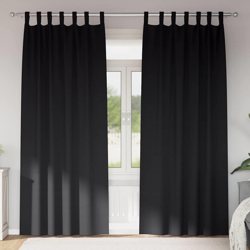 Blackout Curtains with Rings Black Polyester