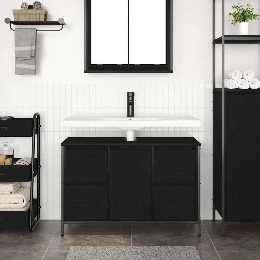 Basin Cabinet with Drawers Black Oak 90x34.5x60 cm