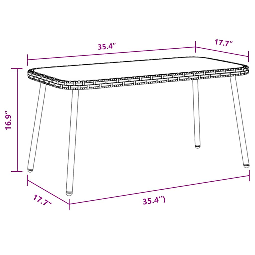 Coffee Table Black 90 x 45 x 43 cm Poly Rattan and glass