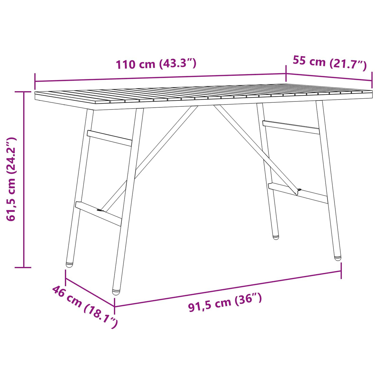 Dining Table Brown 110 x 55 x 61,5 cm Solid Acacia Wood