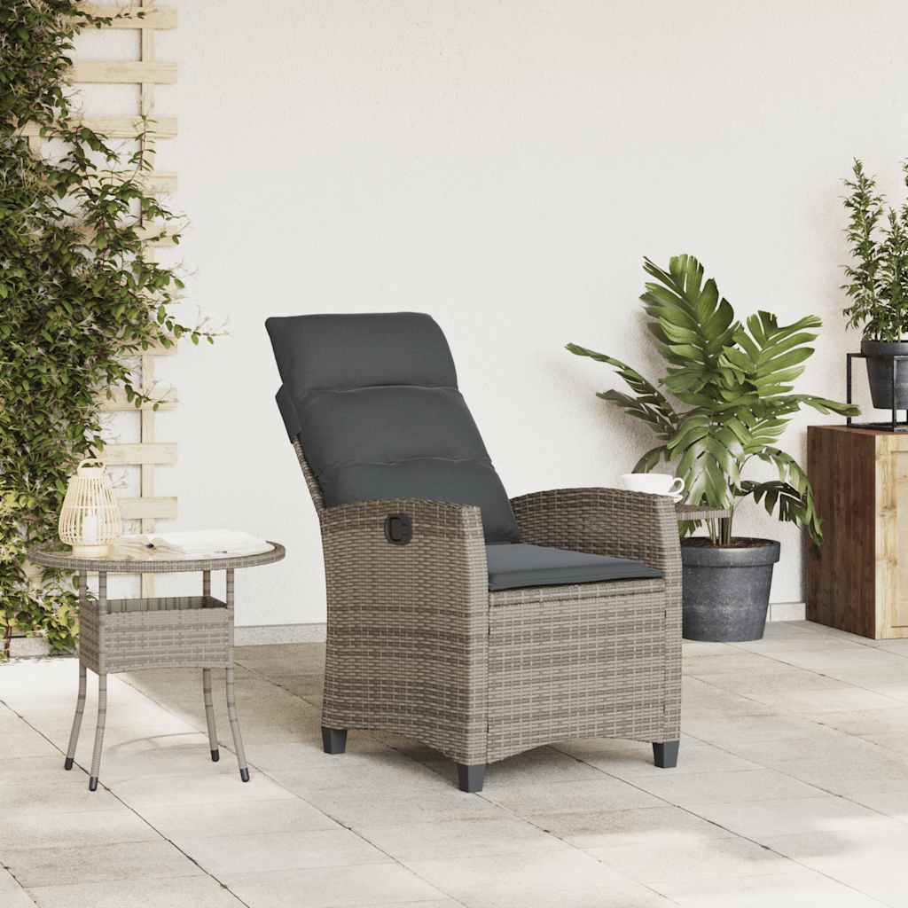 Reclining Garden Chair with Side Table Grey Poly Rattan