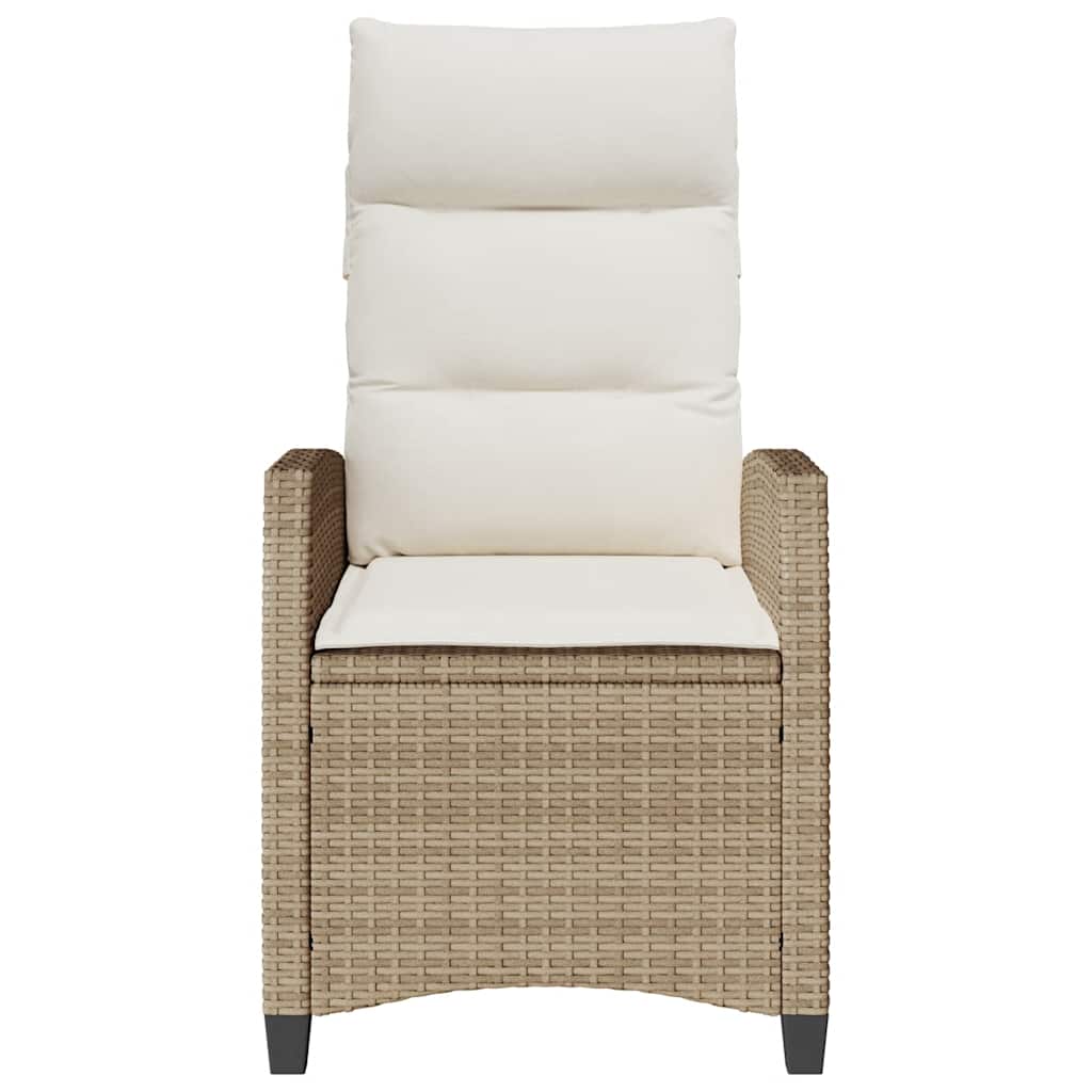 Reclining Garden Chair with Side Table Beige Poly Rattan