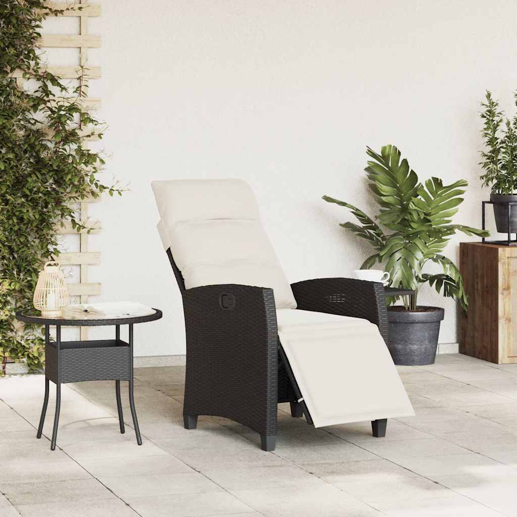 Reclining Garden Chair with Side Table Black Poly Rattan