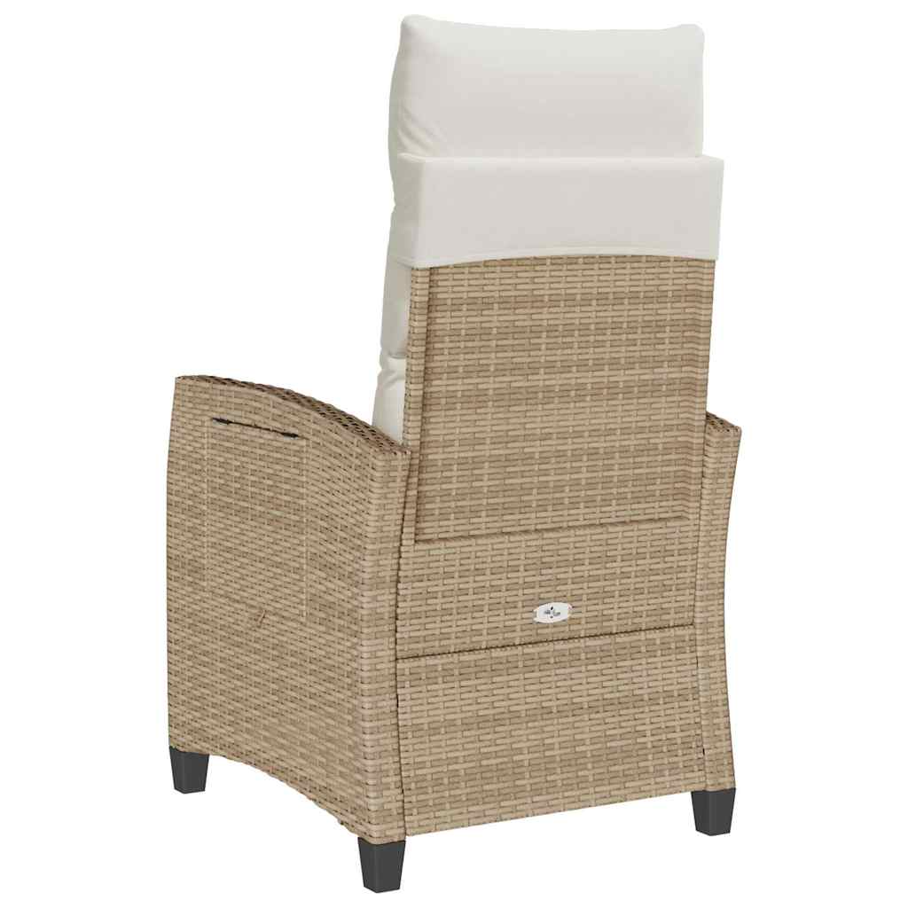 Reclining Garden Chair with Side Table Beige Poly Rattan