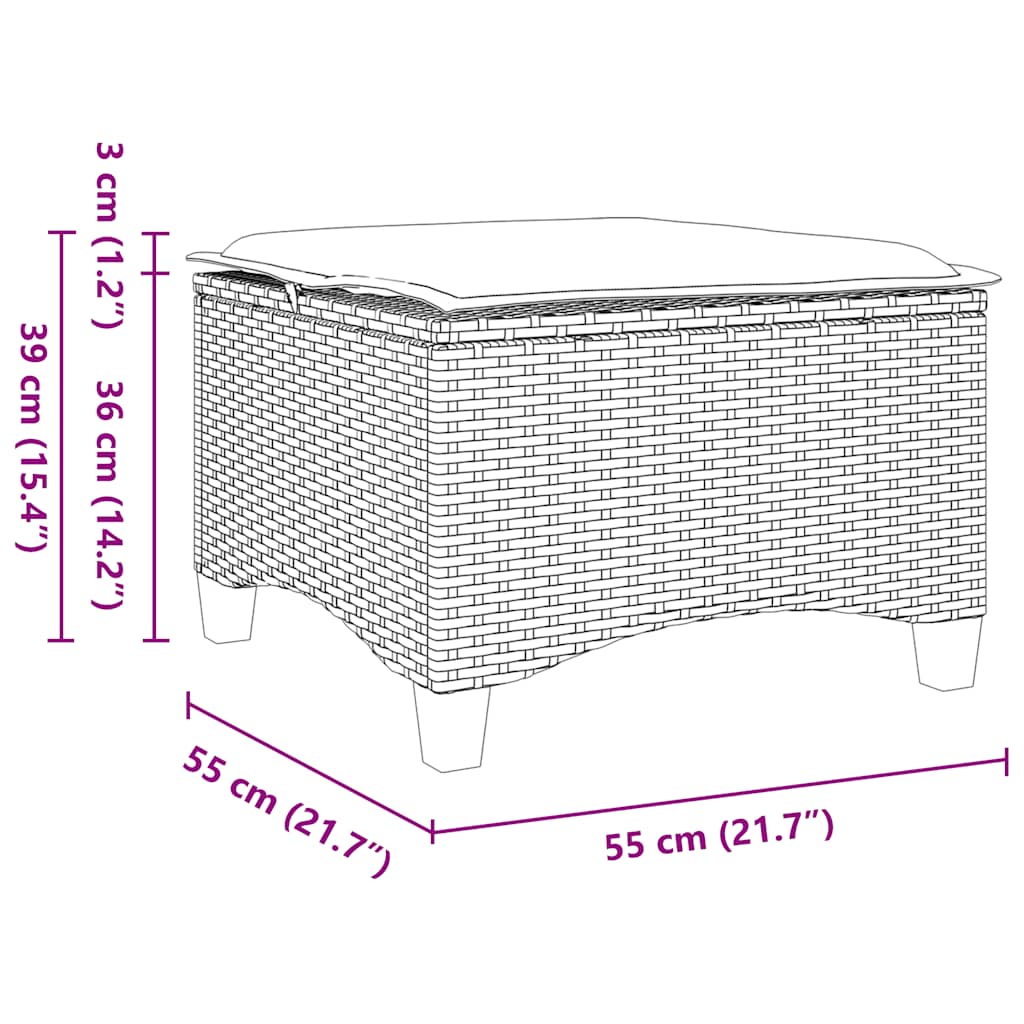 Garden Stools with Cushions 2 pcs Grey 55x55x36 cm Poly Rattan