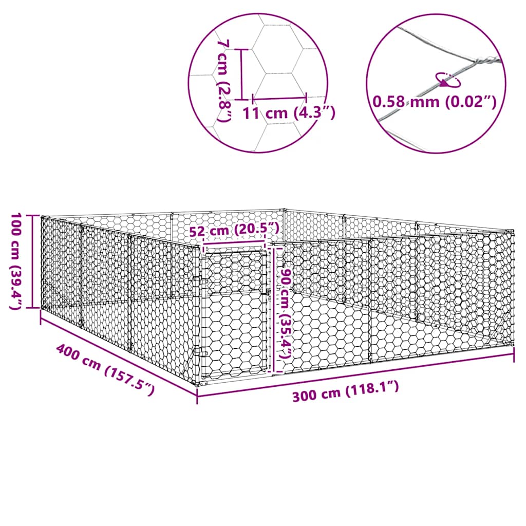 Outdoor Dog Kennel with Door 3x4x1 m Galvanised Steel