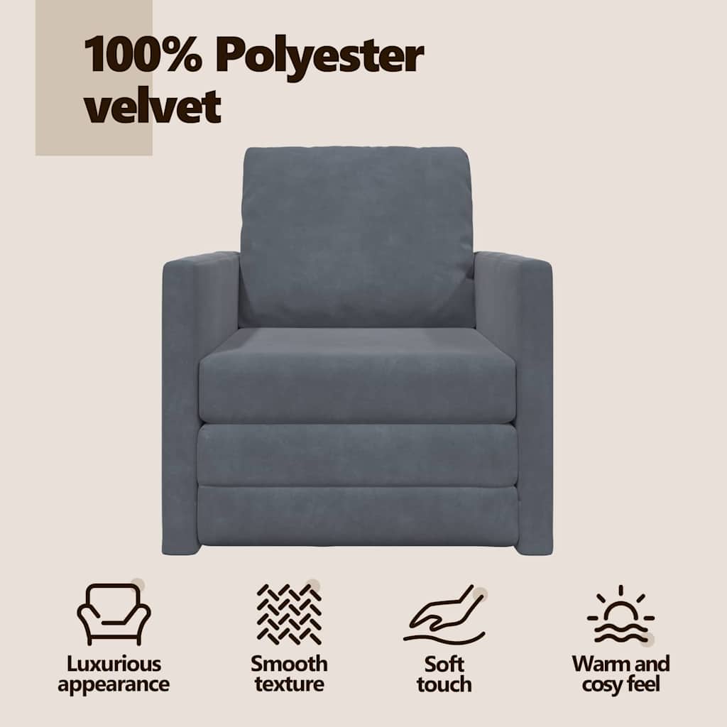 Sofa Bed Dark Grey 74 x 77 x 81 cm Velvet