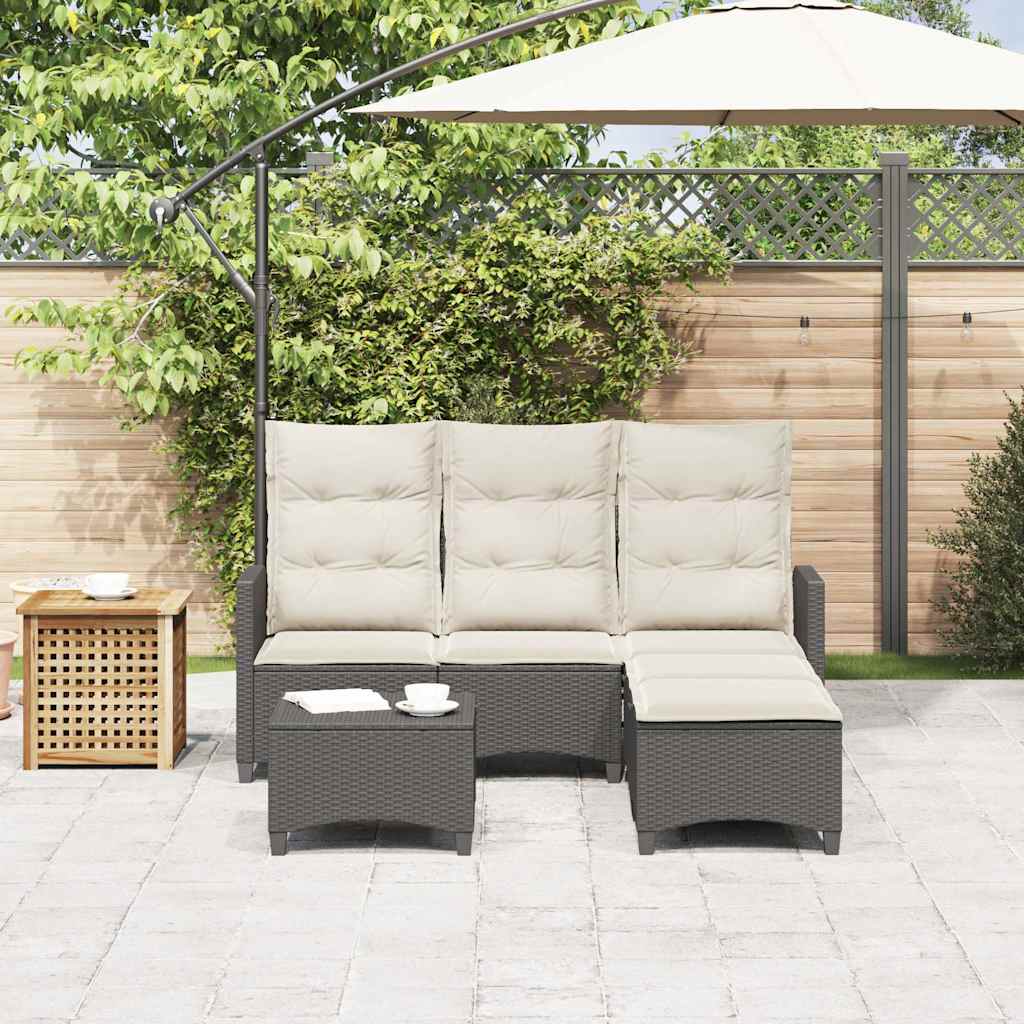 3 Piece Garden Sofa Set with Cushions L-shaped Black Poly Rattan