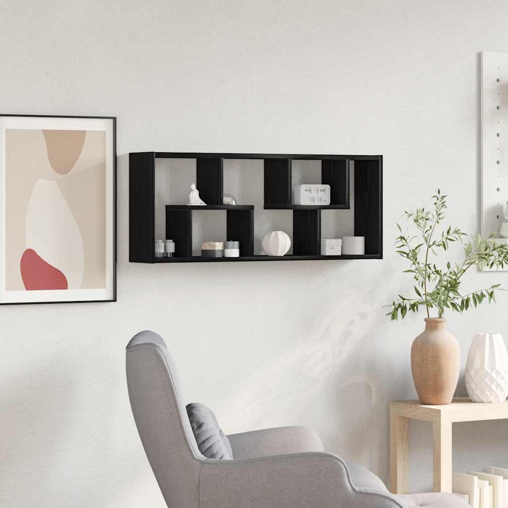 Wall Shelf Black Oak 36x16x90 cm Engineered Wood