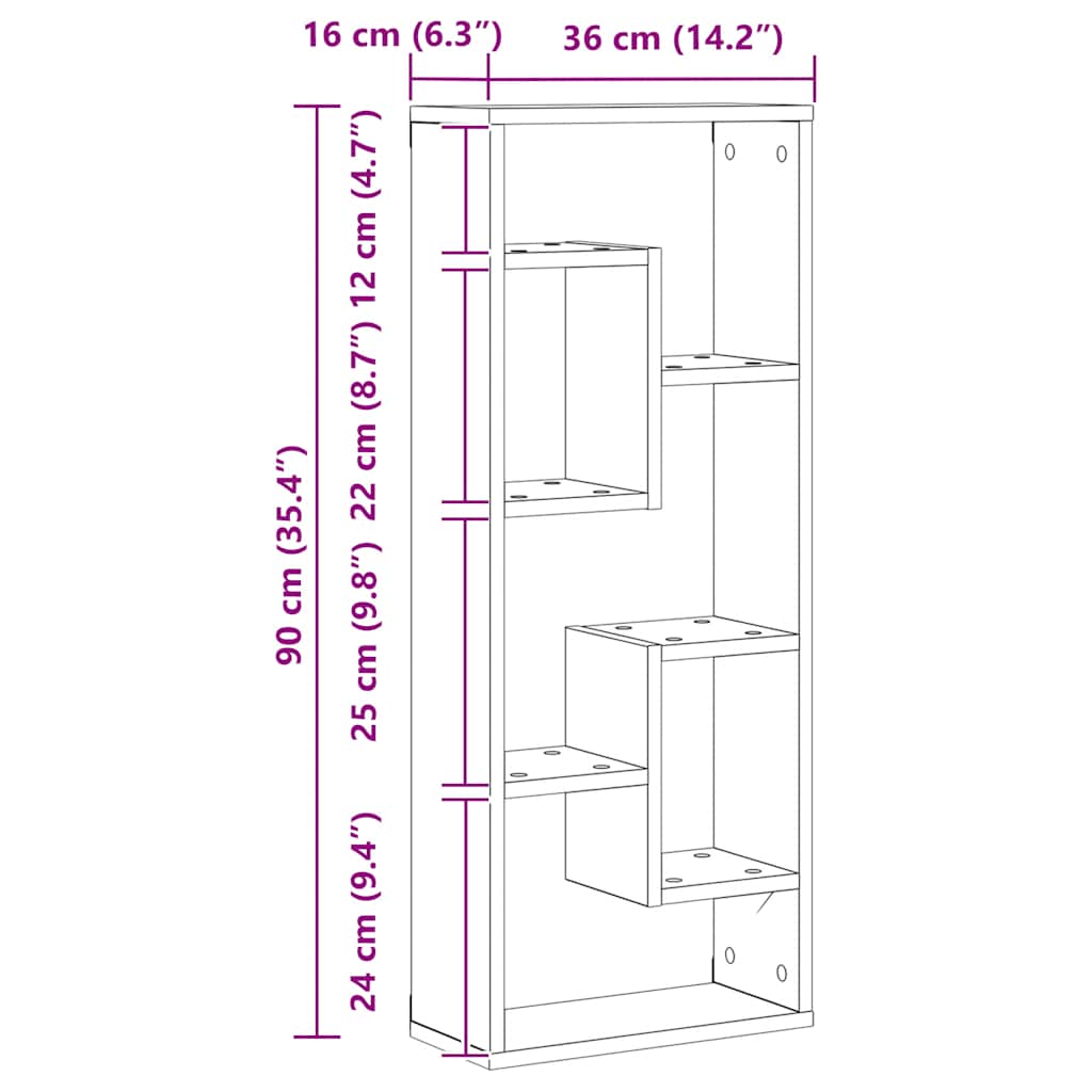 Wall Shelf Black Oak 36x16x90 cm Engineered Wood