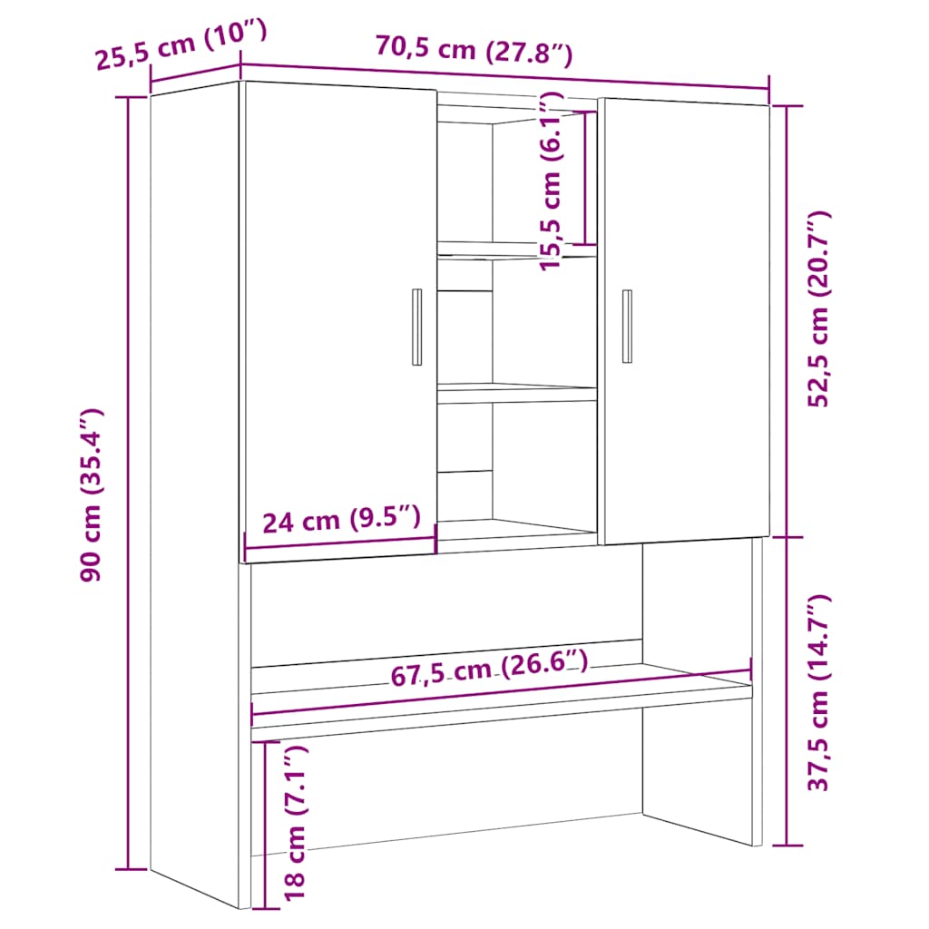 Washing Machine Cabinet Black Oak 70.5x25.5x90 cm
