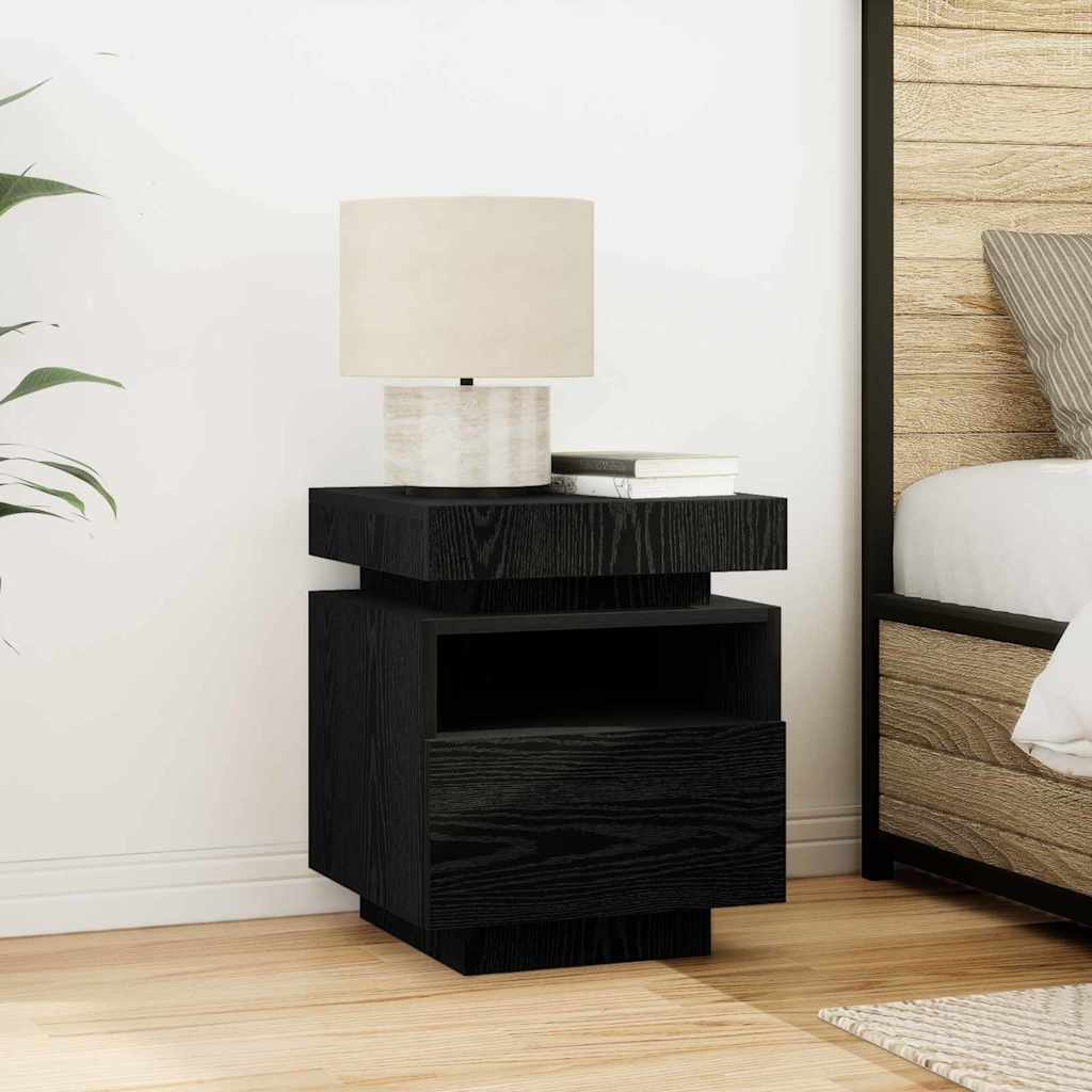 Bedside Cabinet with Drawer 2 pcs Black Oak 40 x 39 x 48,5 cm