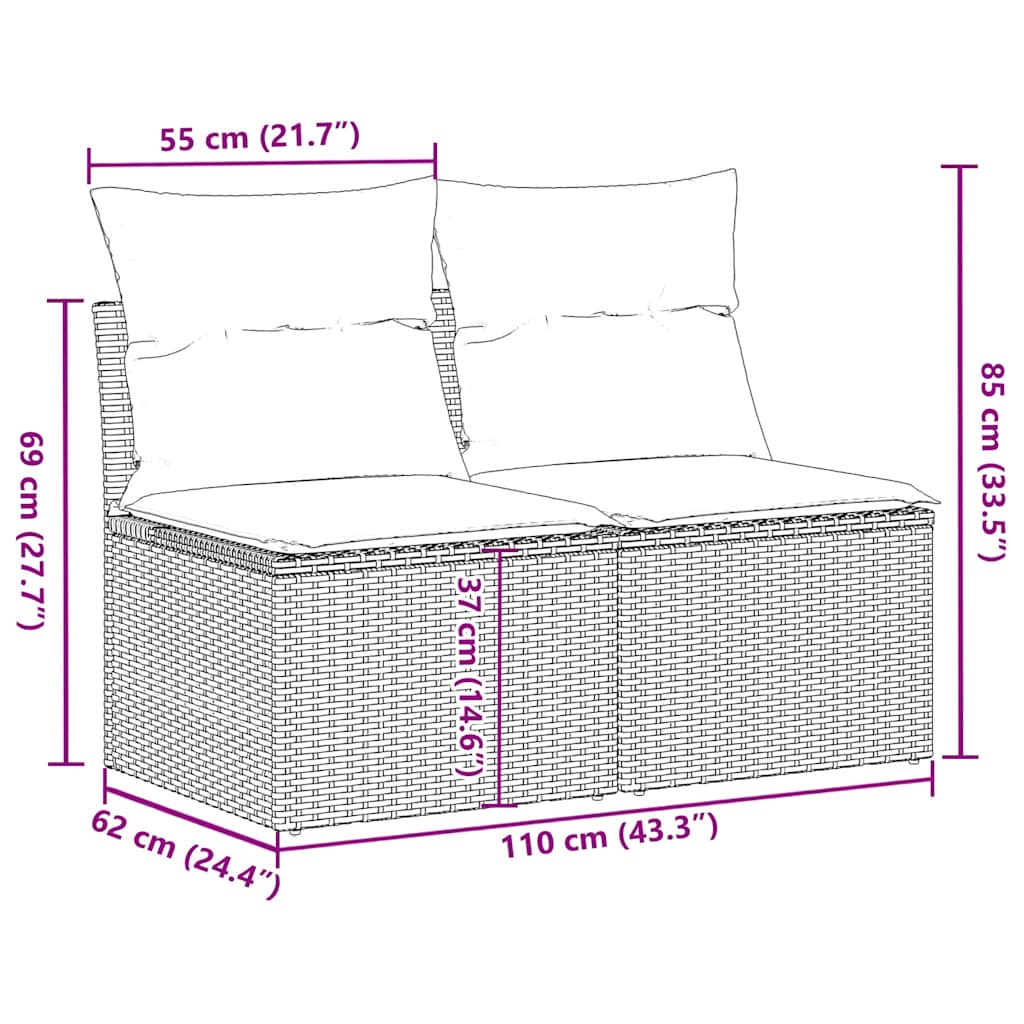 2 Piece Garden Sofa Set with Cushions Grey Poly Rattan Acacia