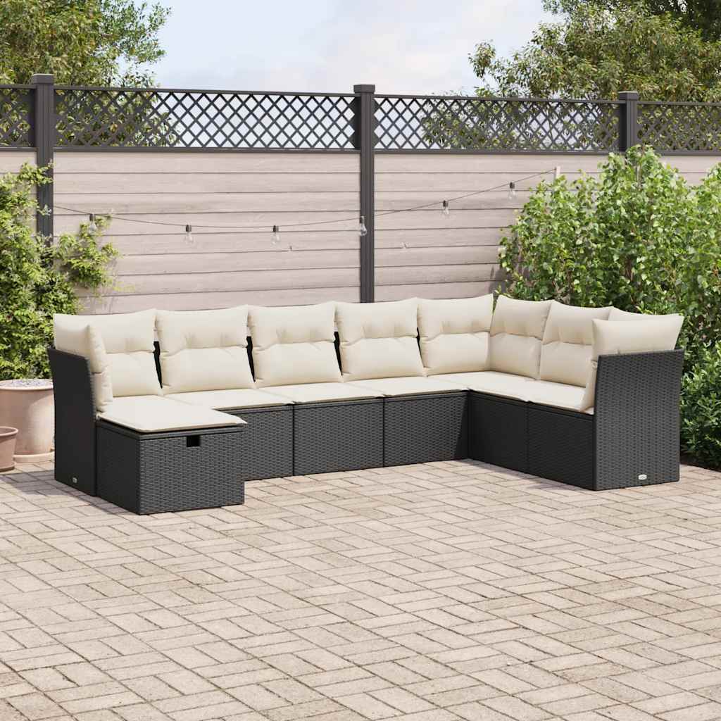 8 Piece Garden Sofa Set with Cushions Black Poly Rattan