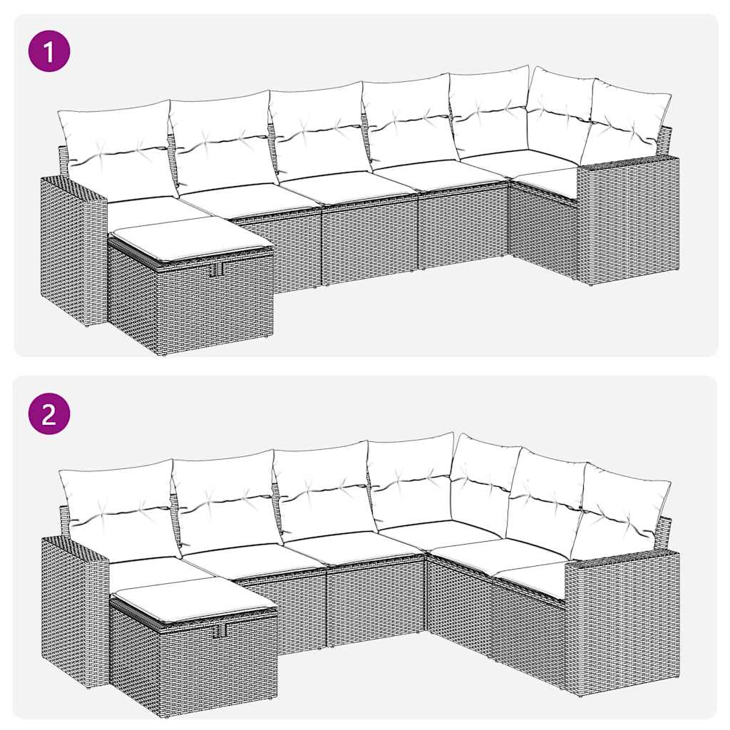 7 Piece Garden Sofa Set with Cushions Black Poly Rattan