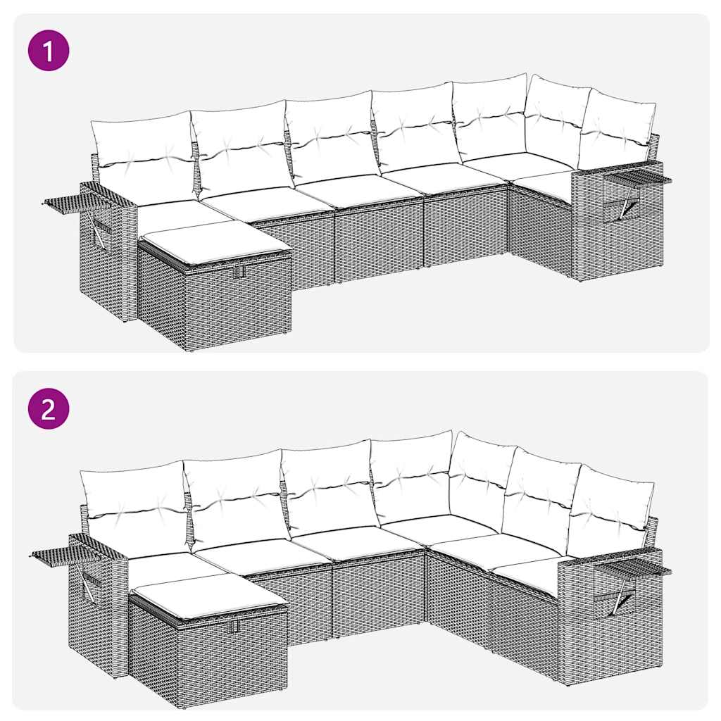 7 Piece Garden Sofa Set with Cushions Grey Poly Rattan