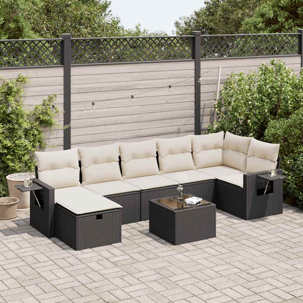 8 Piece Garden Sofa Set with Cushions Black Poly Rattan
