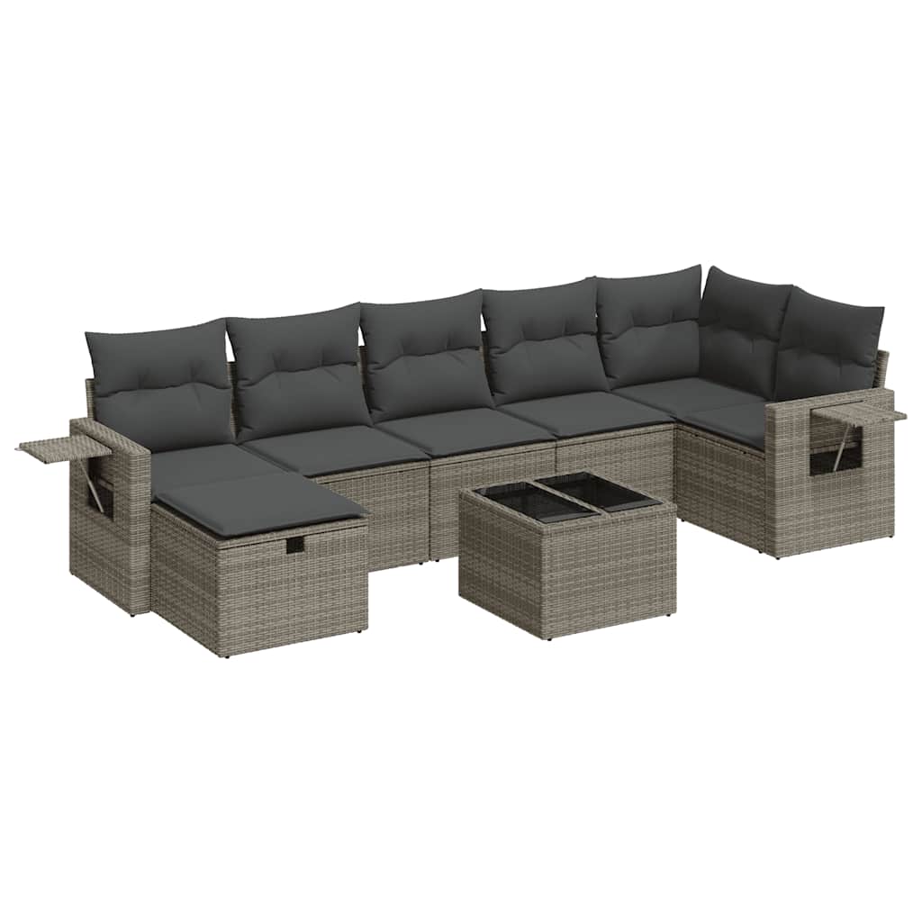 8 Piece Garden Sofa Set with Cushions Grey Poly Rattan