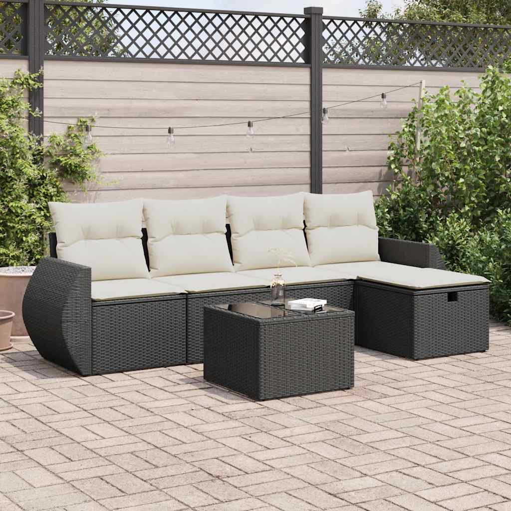 6 Piece Garden Sofa Set with Cushions Black Poly Rattan
