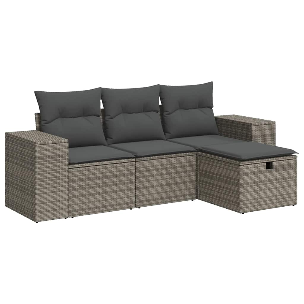 4 Piece Garden Sofa Set with Cushions Grey Poly Rattan