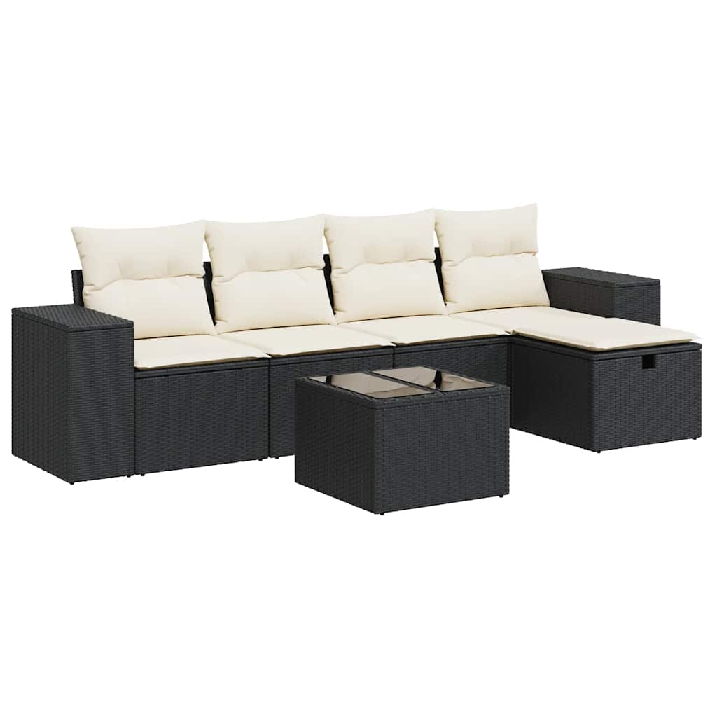 6 Piece Garden Sofa Set with Cushions Black Poly Rattan