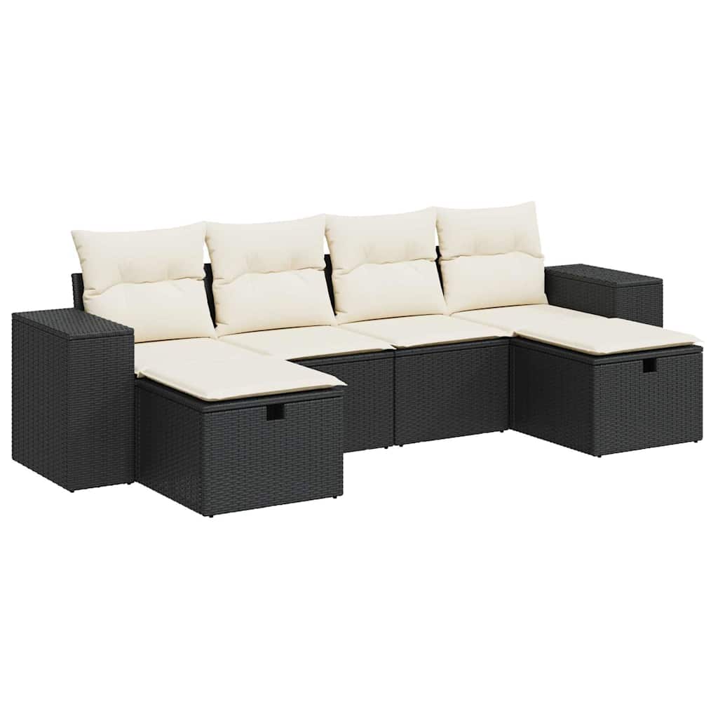 6 Piece Garden Sofa Set with Cushions Black Poly Rattan