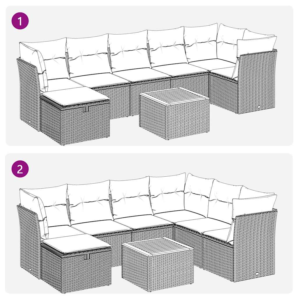 8 Piece Garden Sofa Set with Cushions Black Poly Rattan