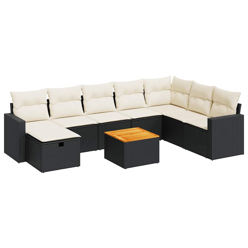 9 Piece Garden Sofa Set with Cushions Black Poly Rattan