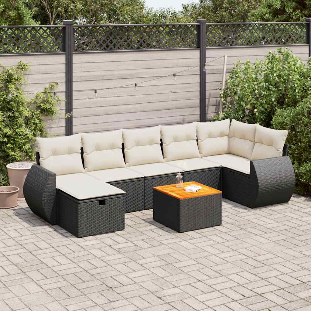 8 Piece Garden Sofa Set with Cushions Black Poly Rattan