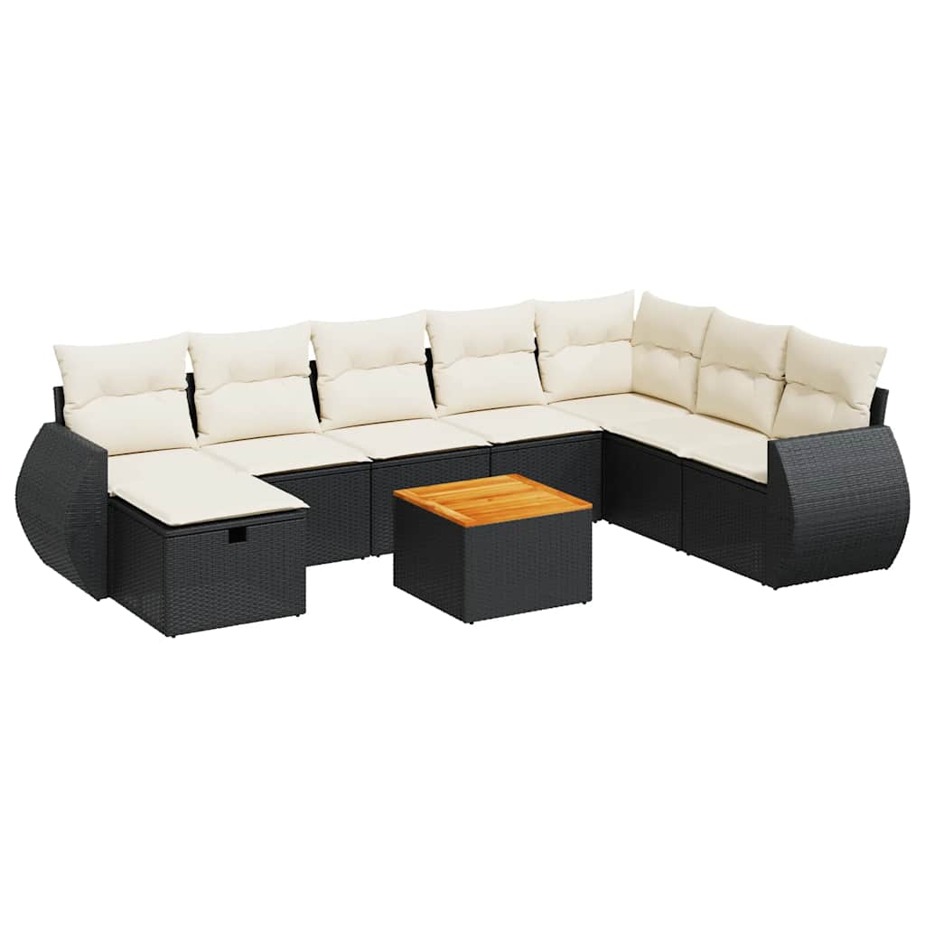 9 Piece Garden Sofa Set with Cushions Black Poly Rattan