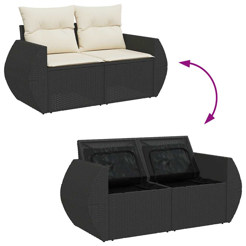 9 Piece Garden Sofa Set with Cushions Black Poly Rattan