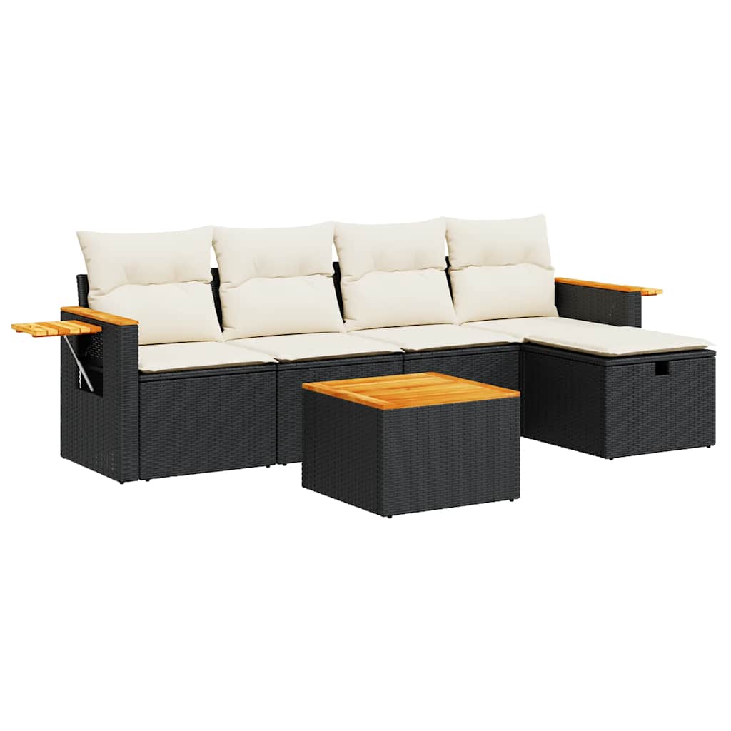 6 Piece Garden Sofa Set with Cushions Black Poly Rattan