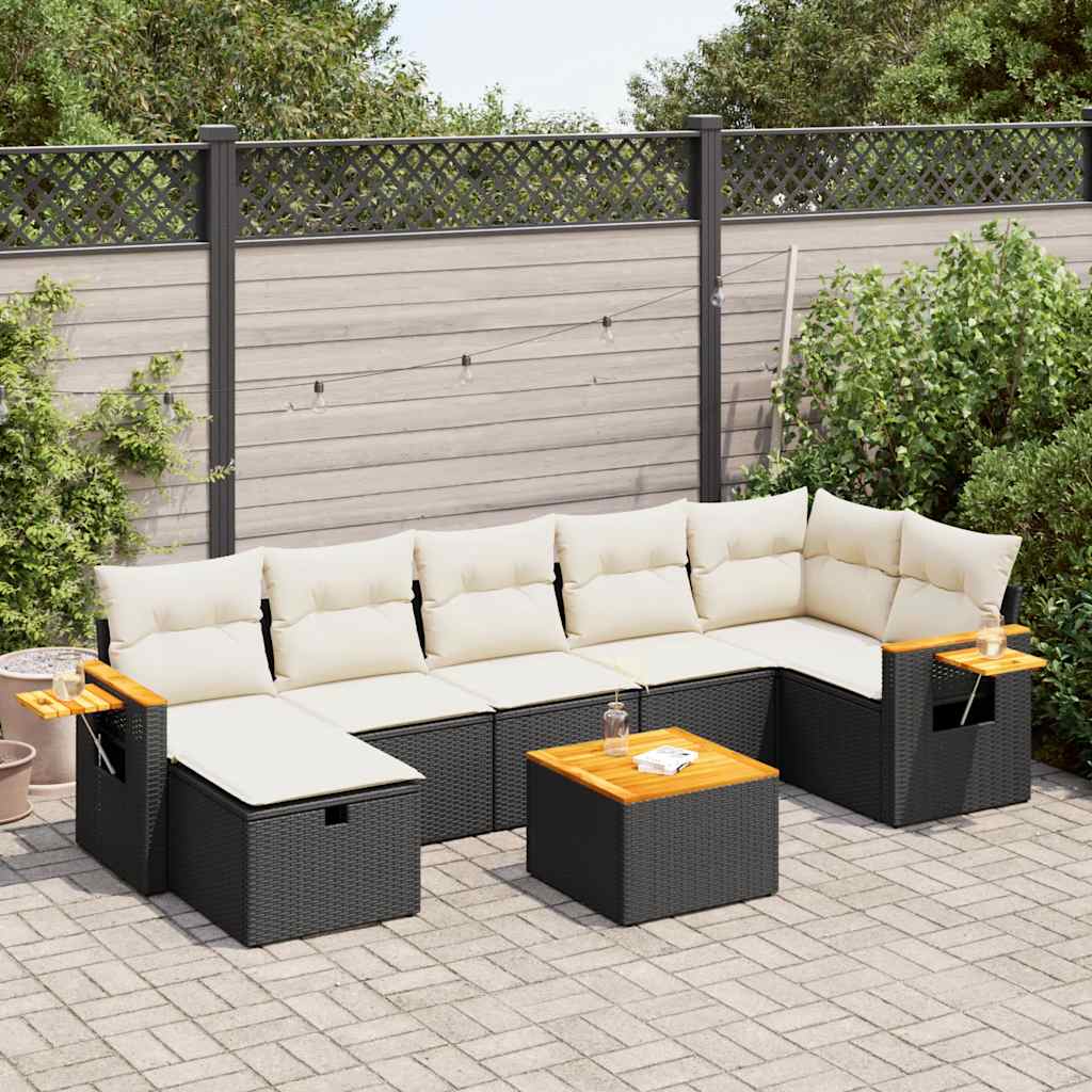 8 Piece Garden Sofa Set with Cushions Black Poly Rattan