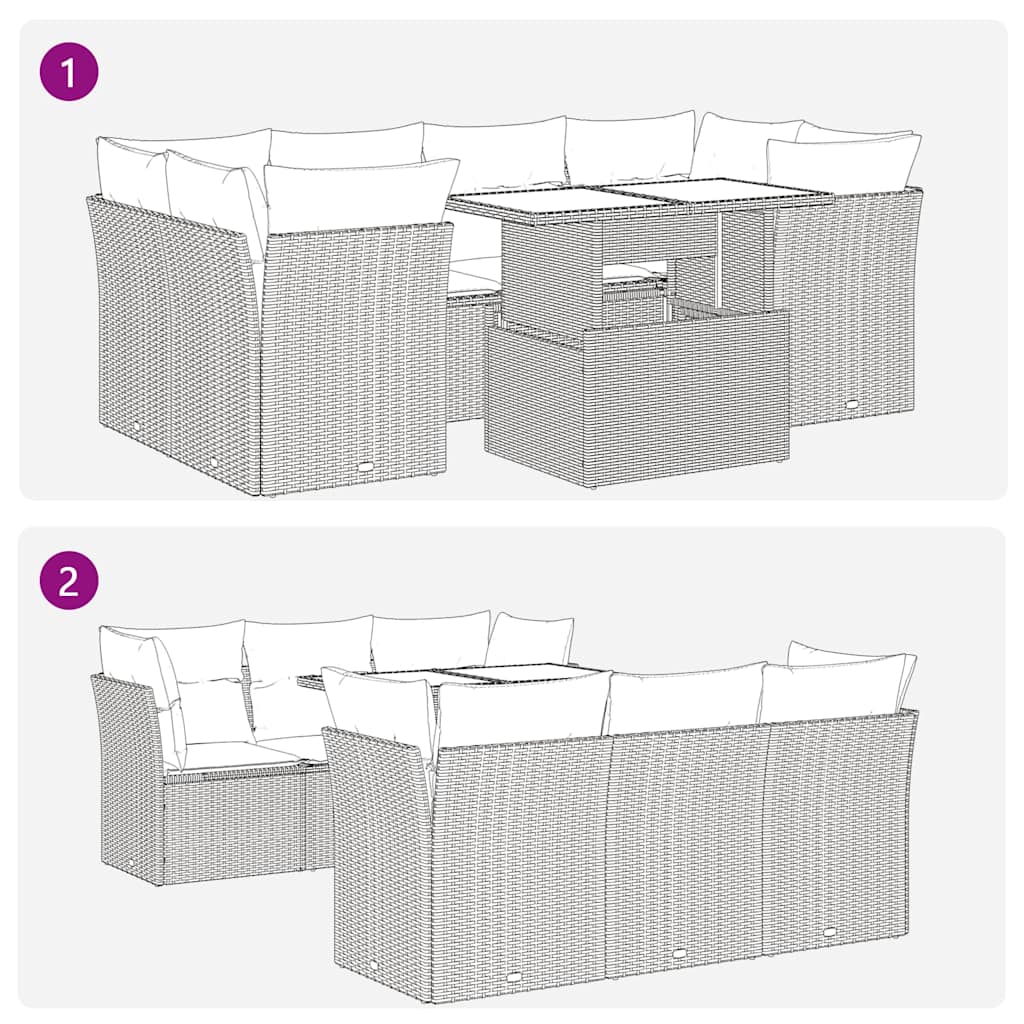 7 Piece Garden Sofa Set with Cushions Beige Poly Rattan