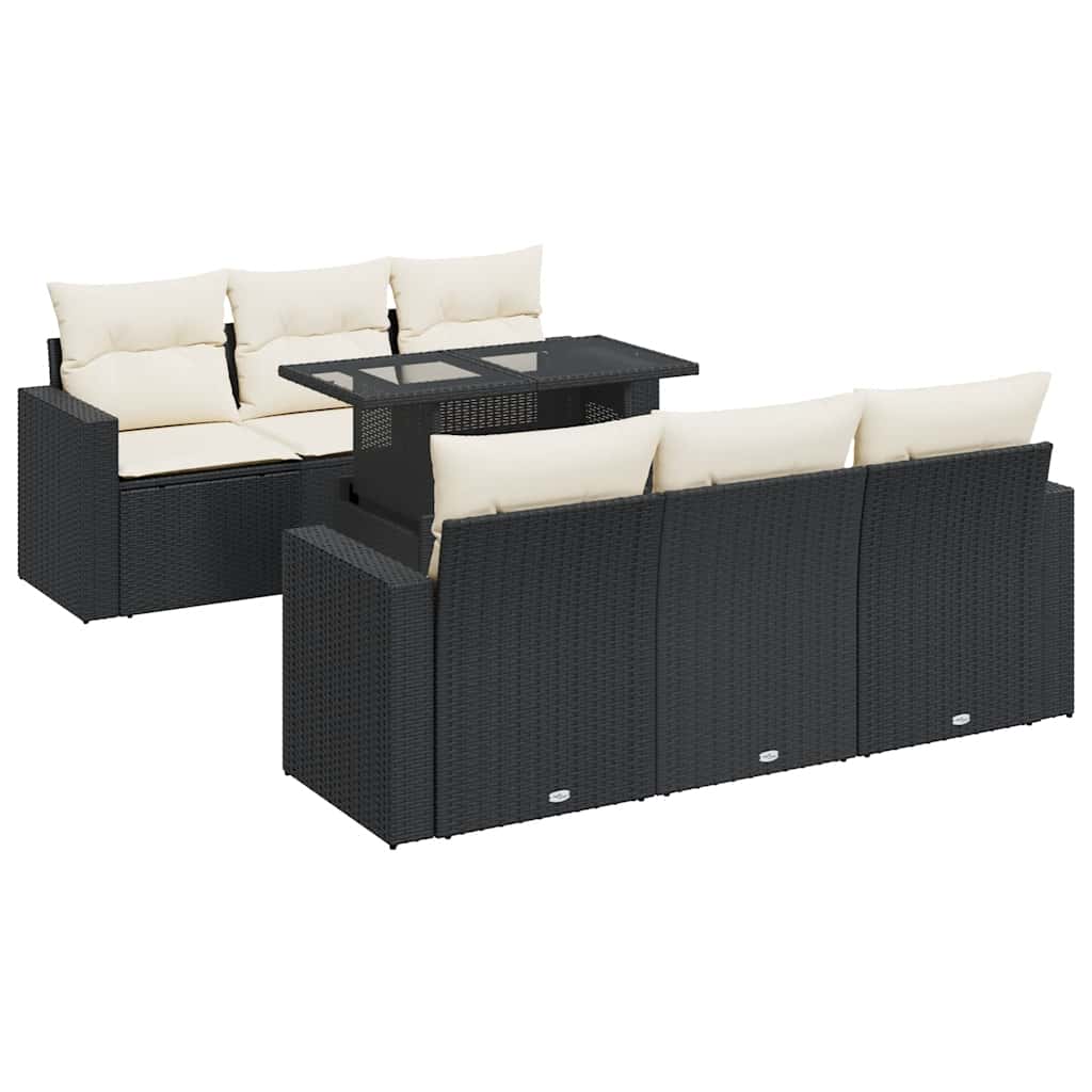 7 Piece Garden Sofa Set with Cushions Black Poly Rattan