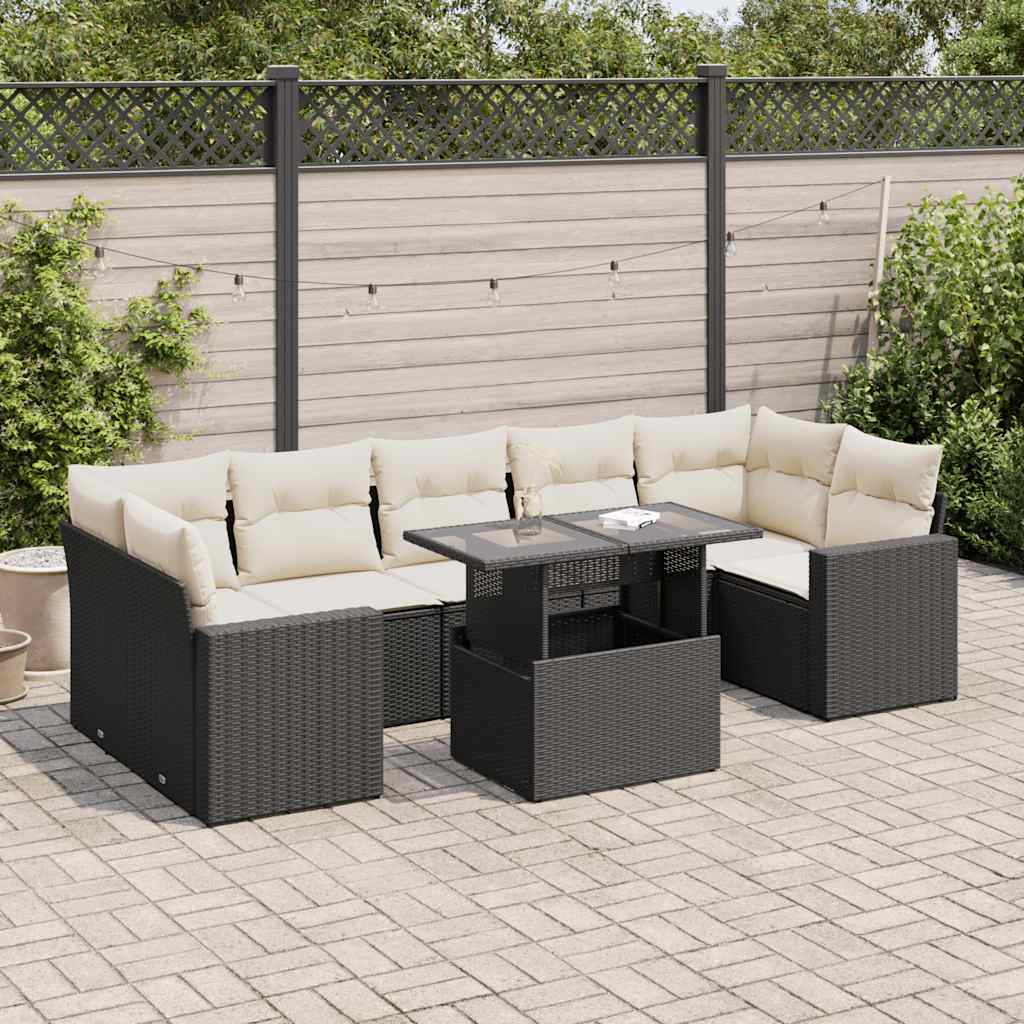 8 Piece Garden Sofa Set with Cushions Black Poly Rattan