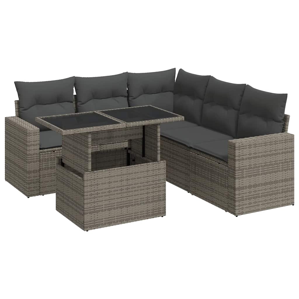 6 Piece Garden Sofa Set with Cushions Grey Poly Rattan