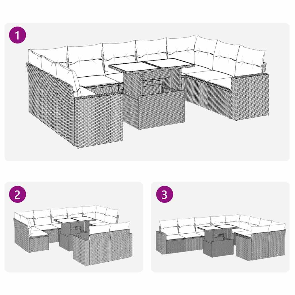 10 Piece Garden Sofa Set with Cushions Beige Poly Rattan