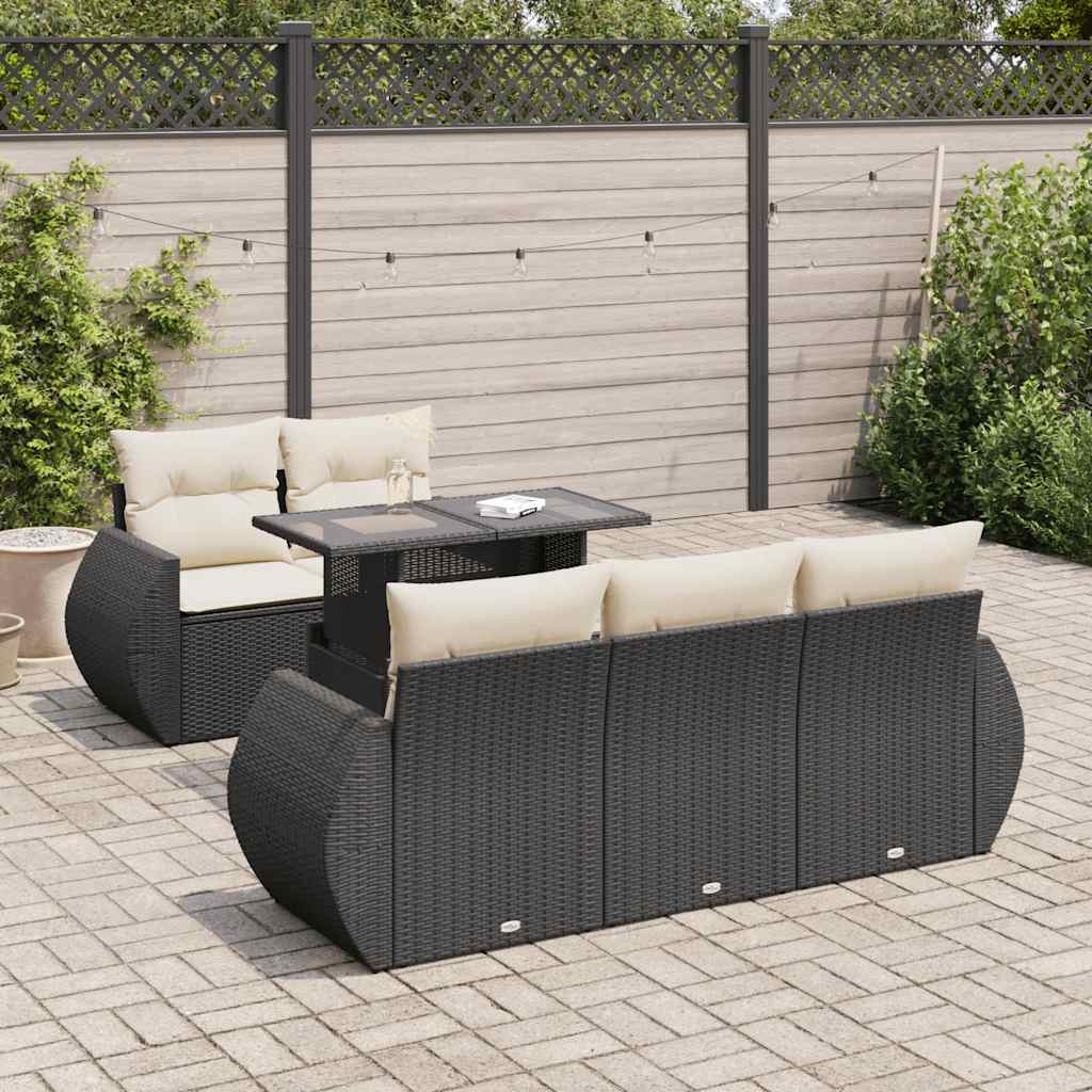 6 Piece Garden Sofa Set with Cushions Black Poly Rattan