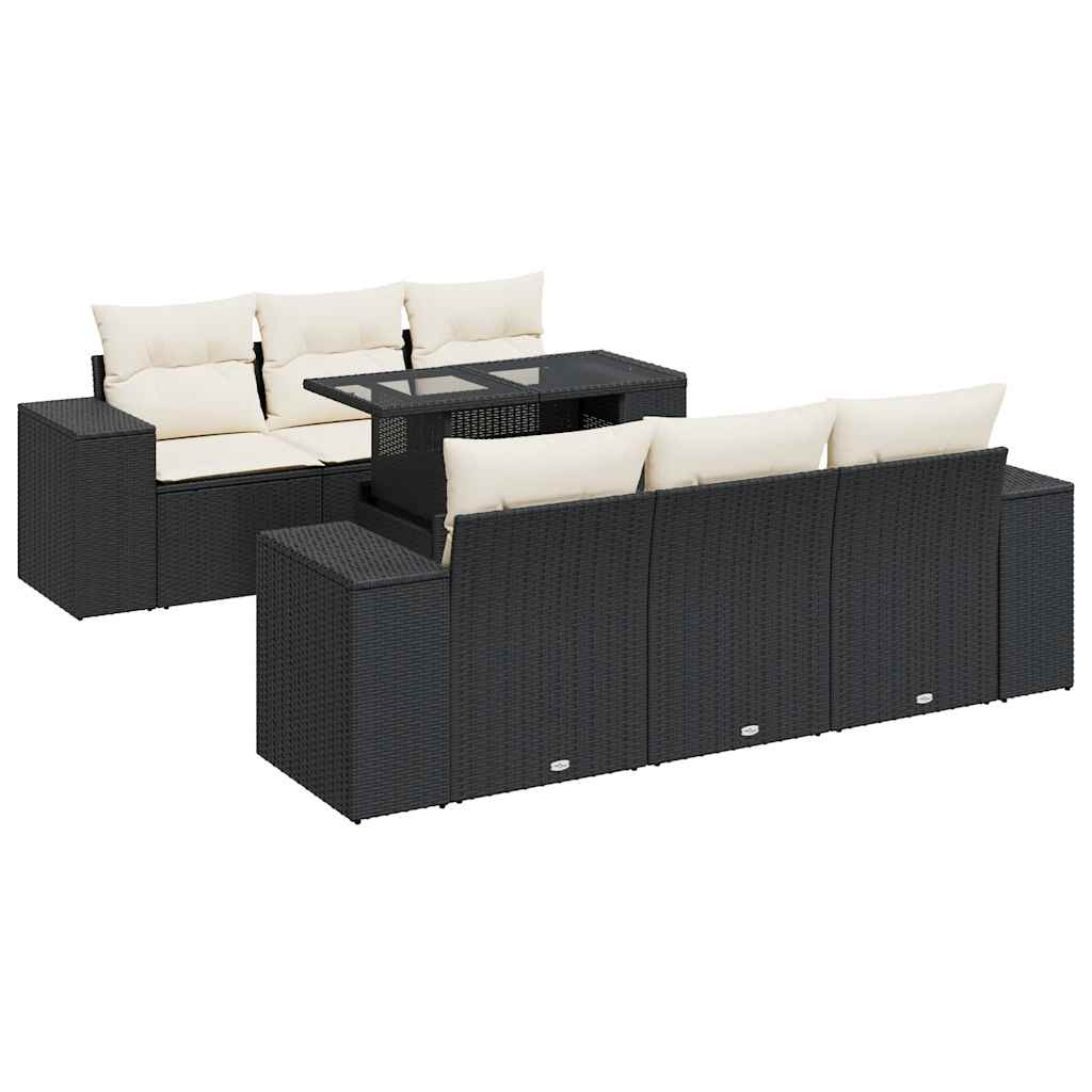 7 Piece Garden Sofa Set with Cushions Black Poly Rattan