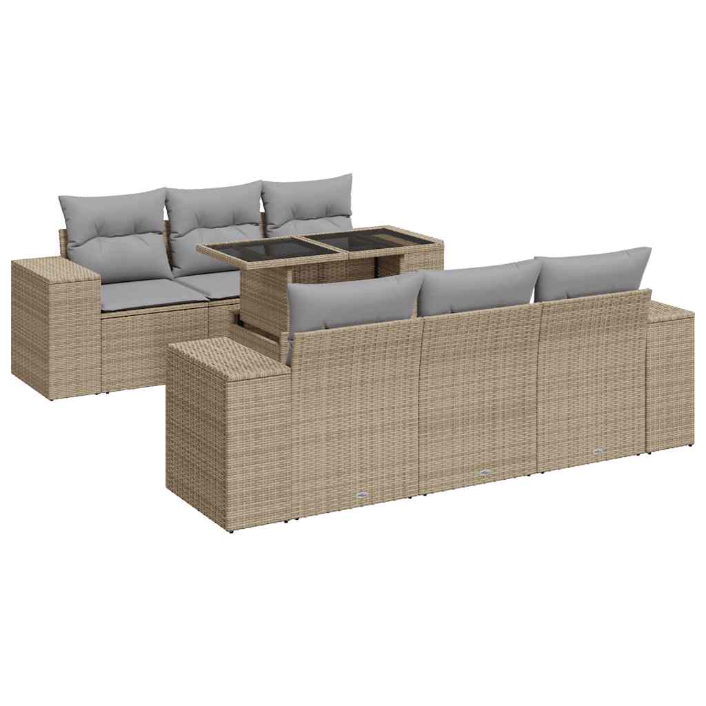 7 Piece Garden Sofa Set with Cushions Beige Poly Rattan