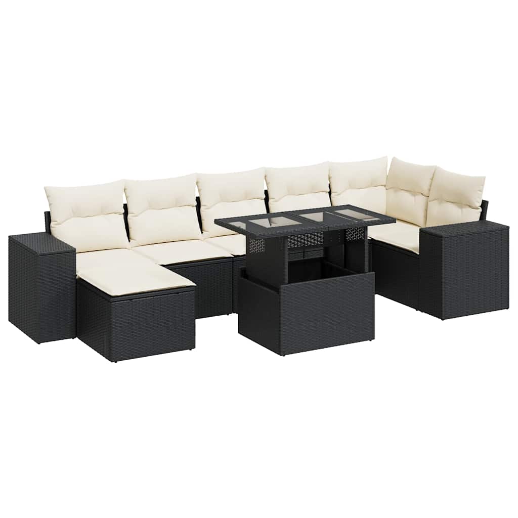 8 Piece Garden Sofa Set with Cushions Black Poly Rattan
